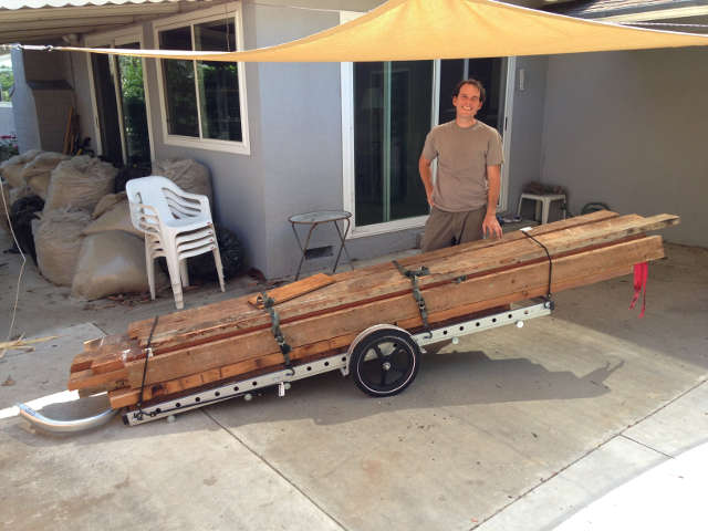 96A bike trailer loaded with lumber