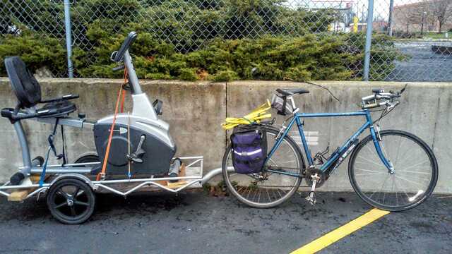 exercise bike on bicycle trailer